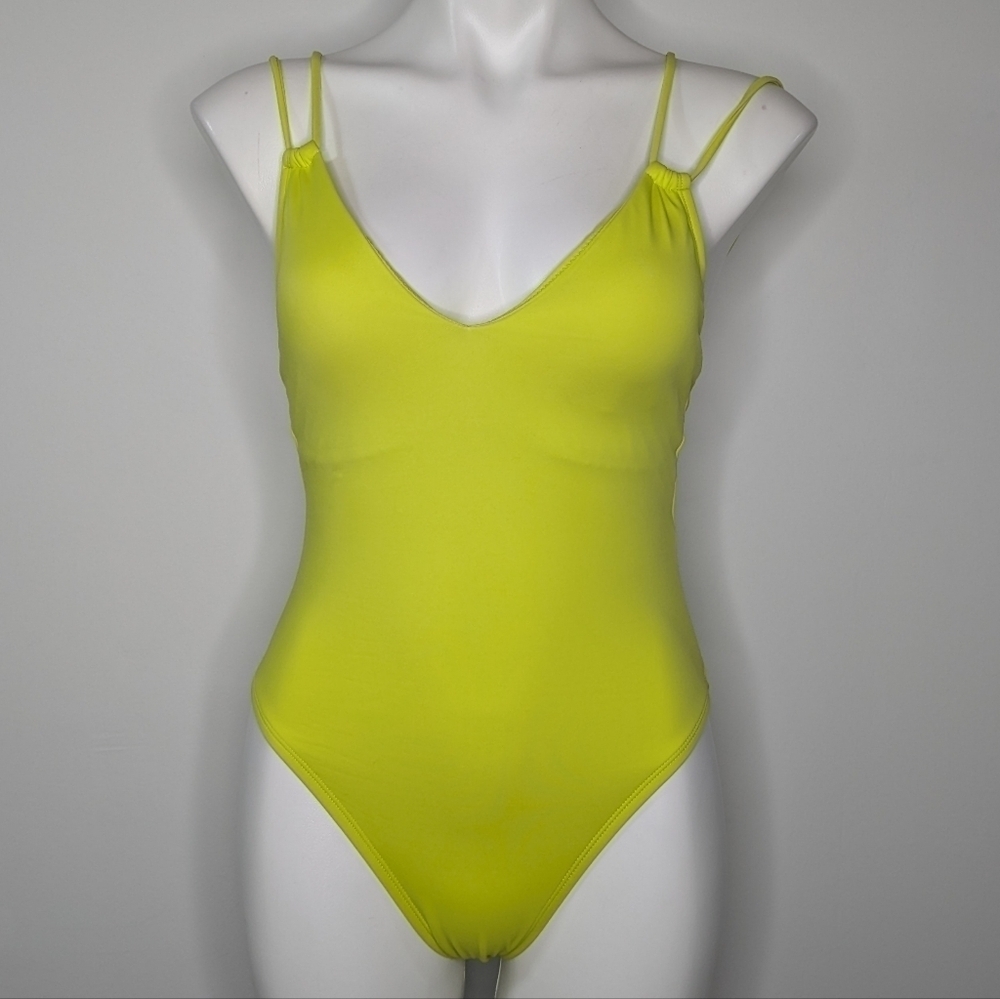 ✨3/$15 NWT Shade & Shore yellow green v neck tie back one piece swimsuit S